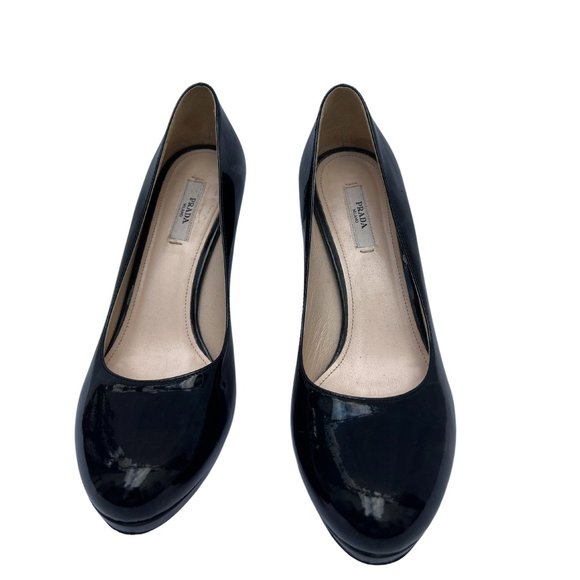 Prada Milano Patent Leather Slip On Round Toe Pump Heel Black Size 38 - Picture 1 of 8
